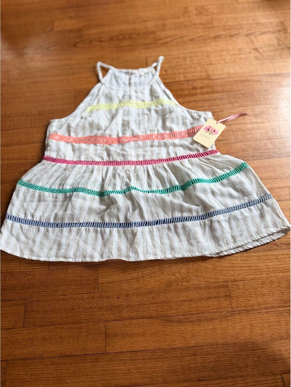 NWT Entro Women’s M White Pastel Rainbow Crochet High collar tank Boho babydoll - Picture 2 of 7
